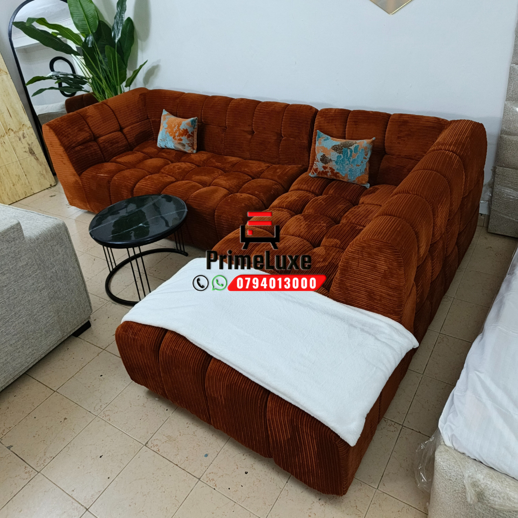 Corduroy burnt orange bubble L-sofa