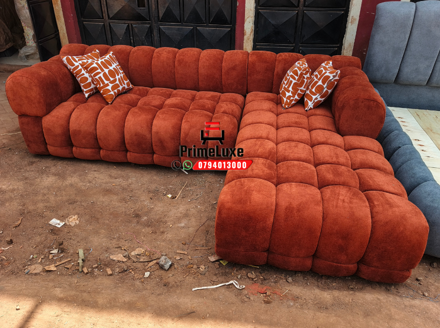 Burnt orange premium fabric,bubble Lsofa - Image 2
