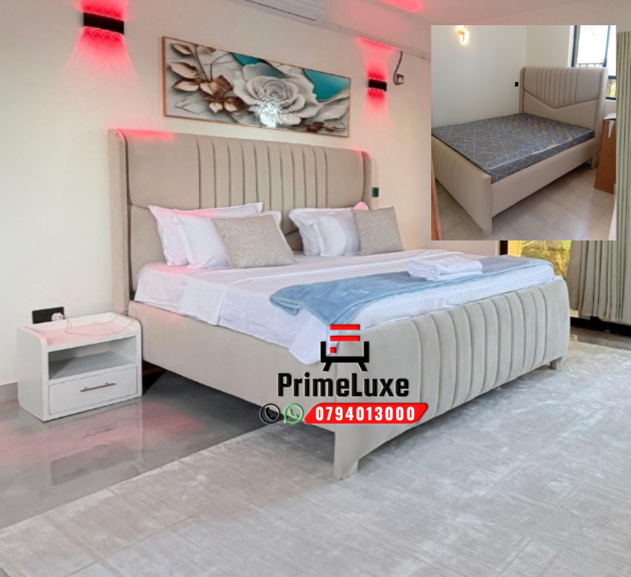 Elegant V-design fabric bed all sizes