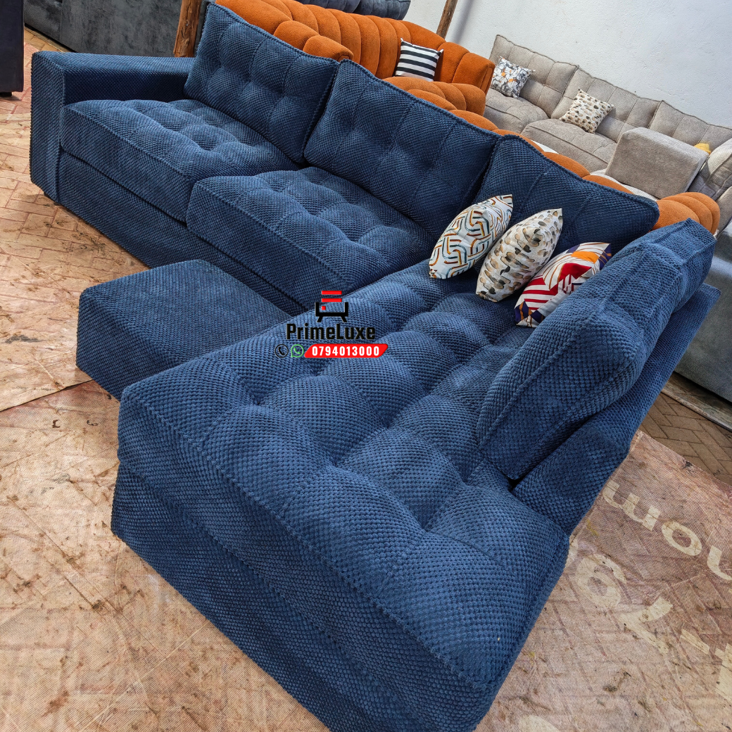Luxury Navy Blue 6-Seater L-Shaped Sofa