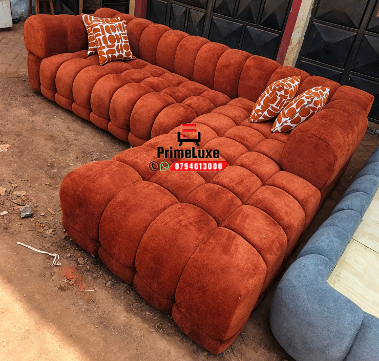 Burnt orange premium fabric,bubble Lsofa