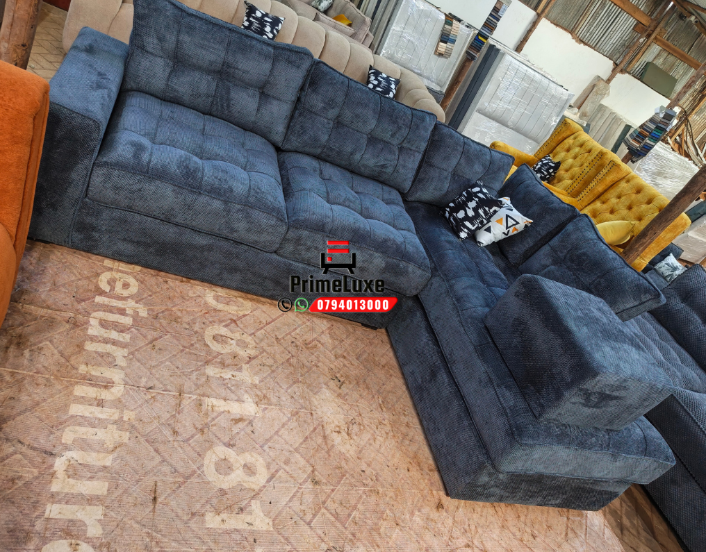 Luxury Charcoal Blue 6-Seater L-Shaped Sofa
