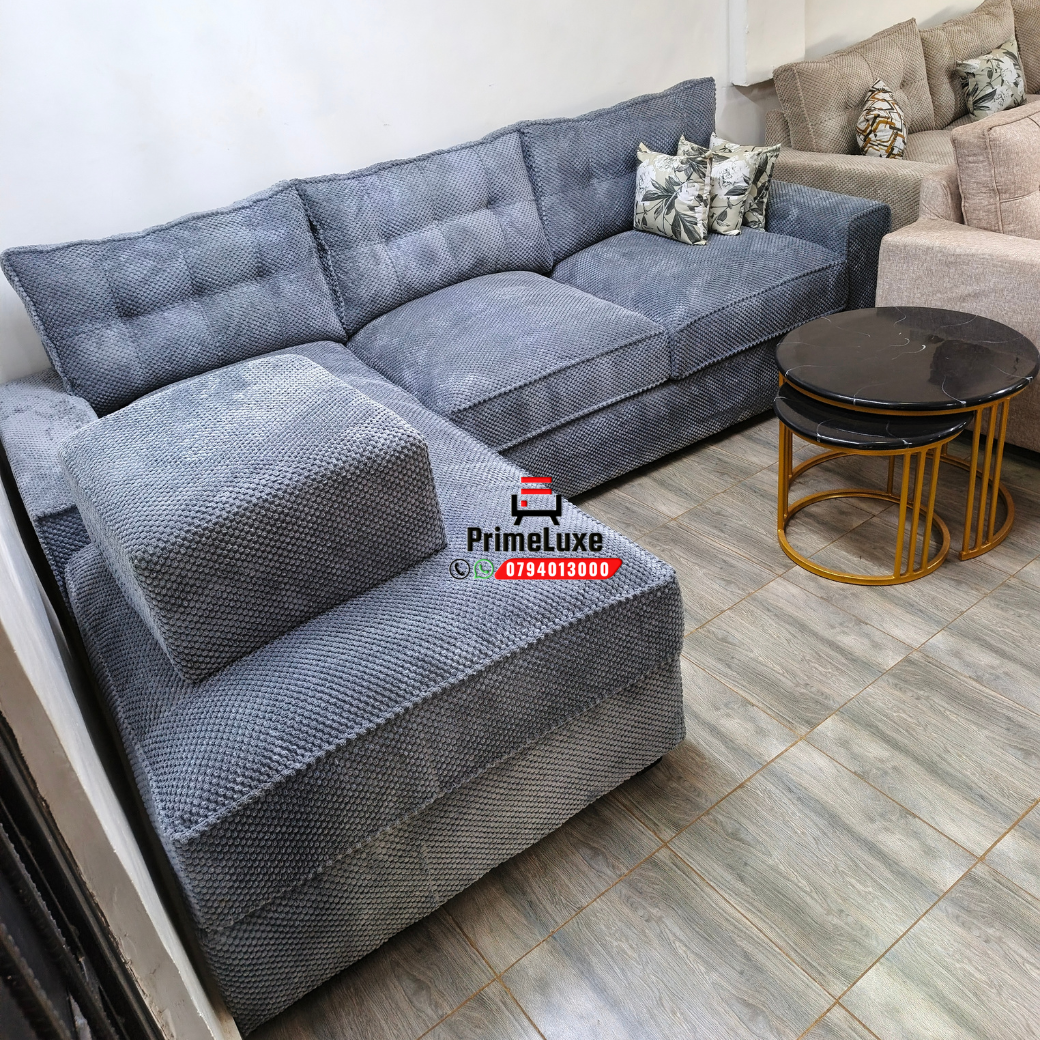 Grey 6-Seater L-Shaped Sofa high bubble fabric