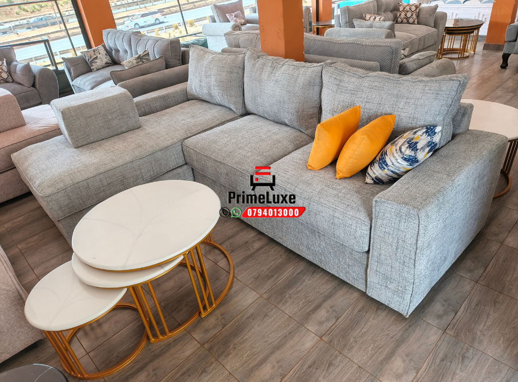 Modern Ash Grey 6-Seater L-Shaped Sofa