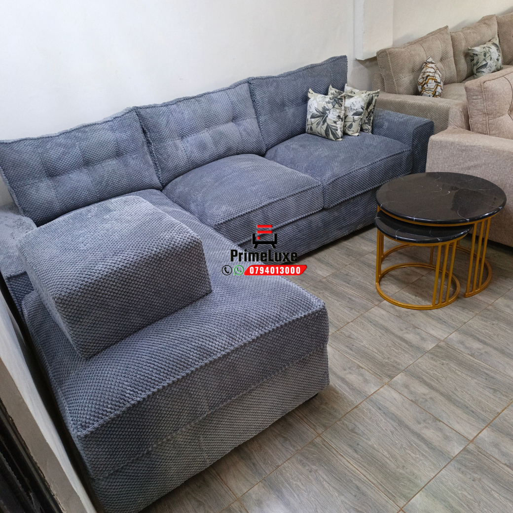 Grey 6-Seater L-Shaped Sofa high bubble fabric - Image 3