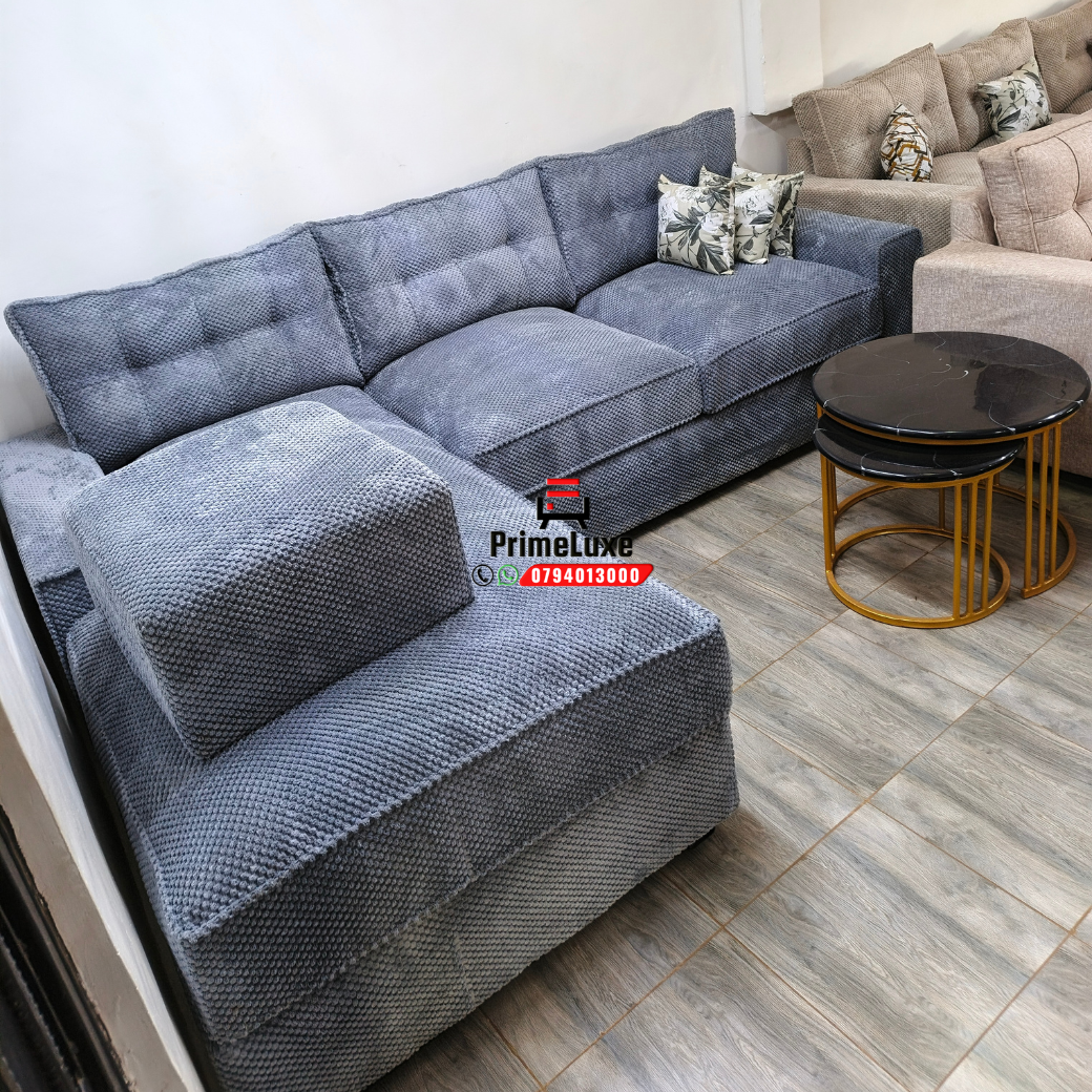 Grey 6-Seater L-Shaped Sofa high bubble fabric - Image 2