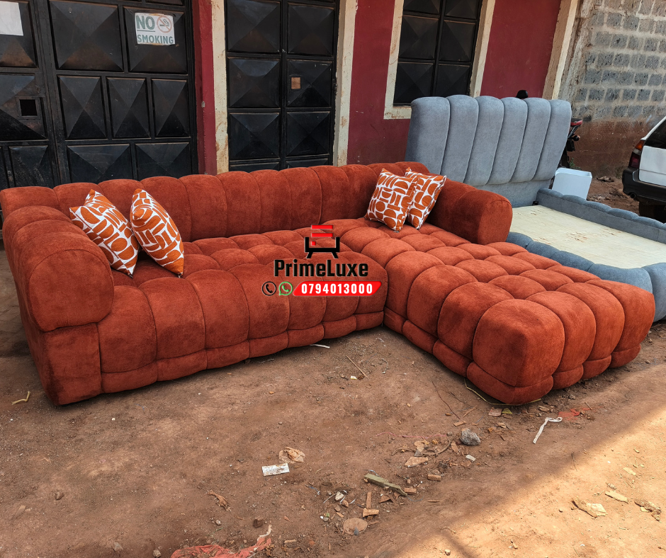 Burnt orange premium fabric,bubble Lsofa - Image 3