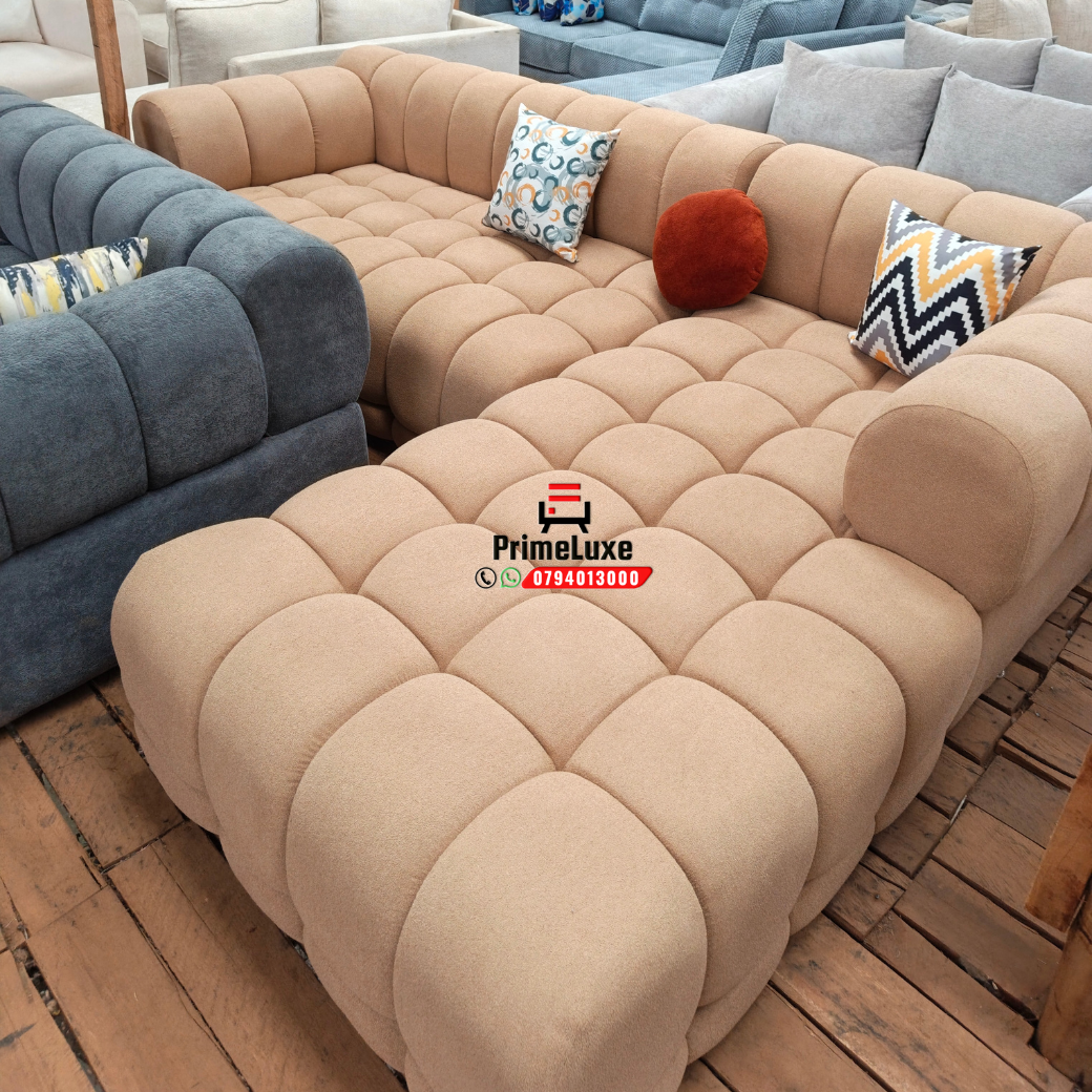Warm beige premium fabric bubble Lshape sofa - Image 2